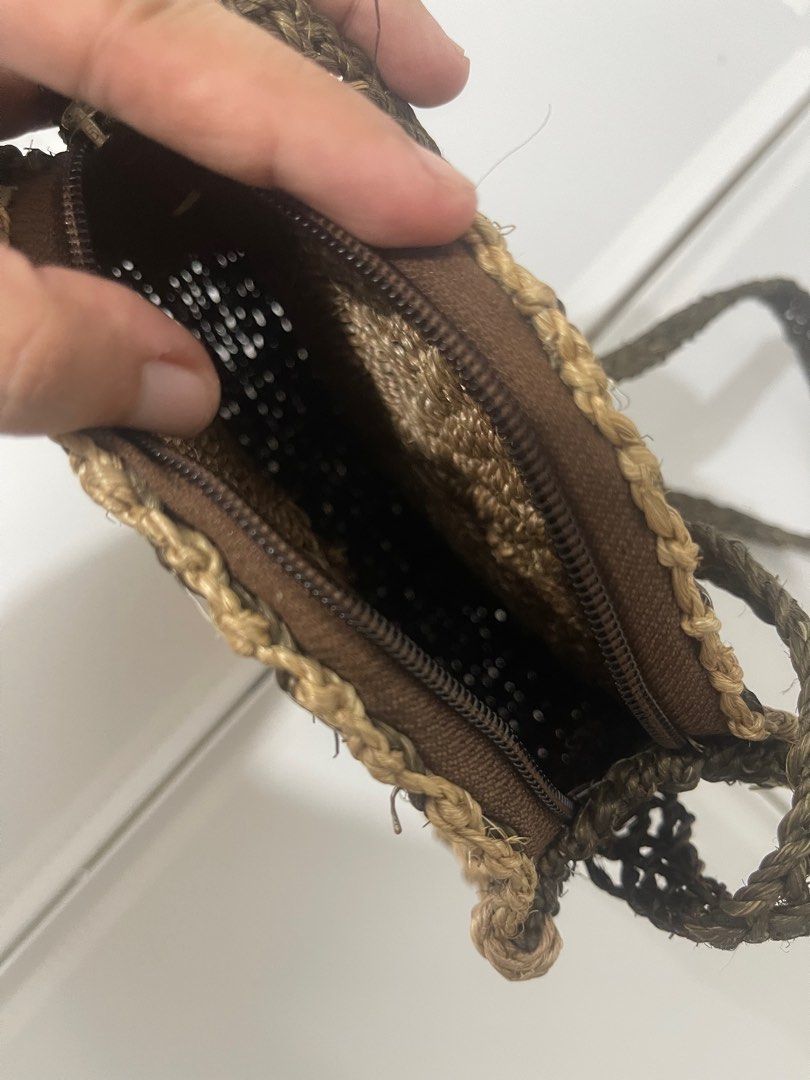 Rattan sling bag (Category: Beach Bags) located in Quezon City. Submitted by jadeeclutterz (Listing ID 1320345432, Image 2). Description: 51 inches sling, not adjustable 7.5 inches diameter 2.5 inches thick No lining.
