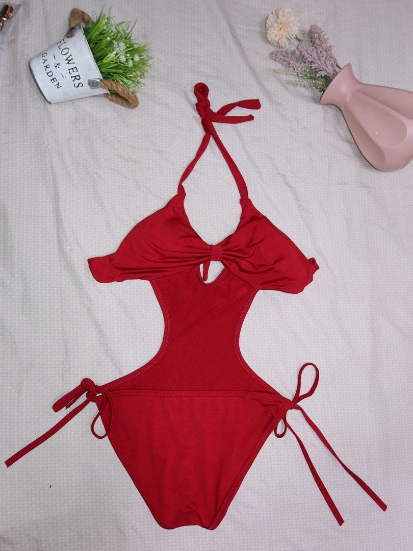 Red One Piece Detailed Zaful Women s Fashion Swimwear Bikinis Swimsuits on Carousell