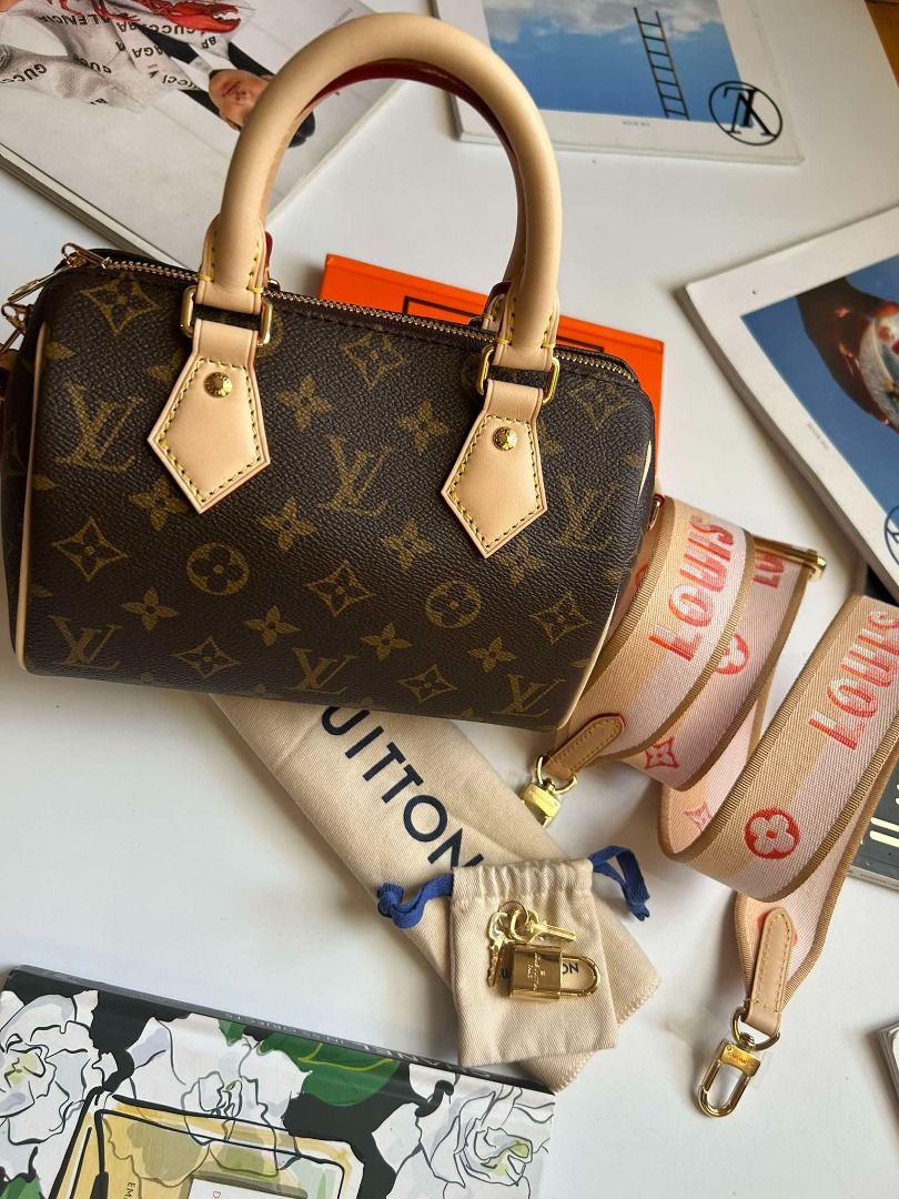Speedy 20 monogram (Category: Luxury Bags & Wallets) located in Quezon City. Submitted by luxuryamethystph (Listing ID 1320276884, Image 2). Description: pink strap dustbag .