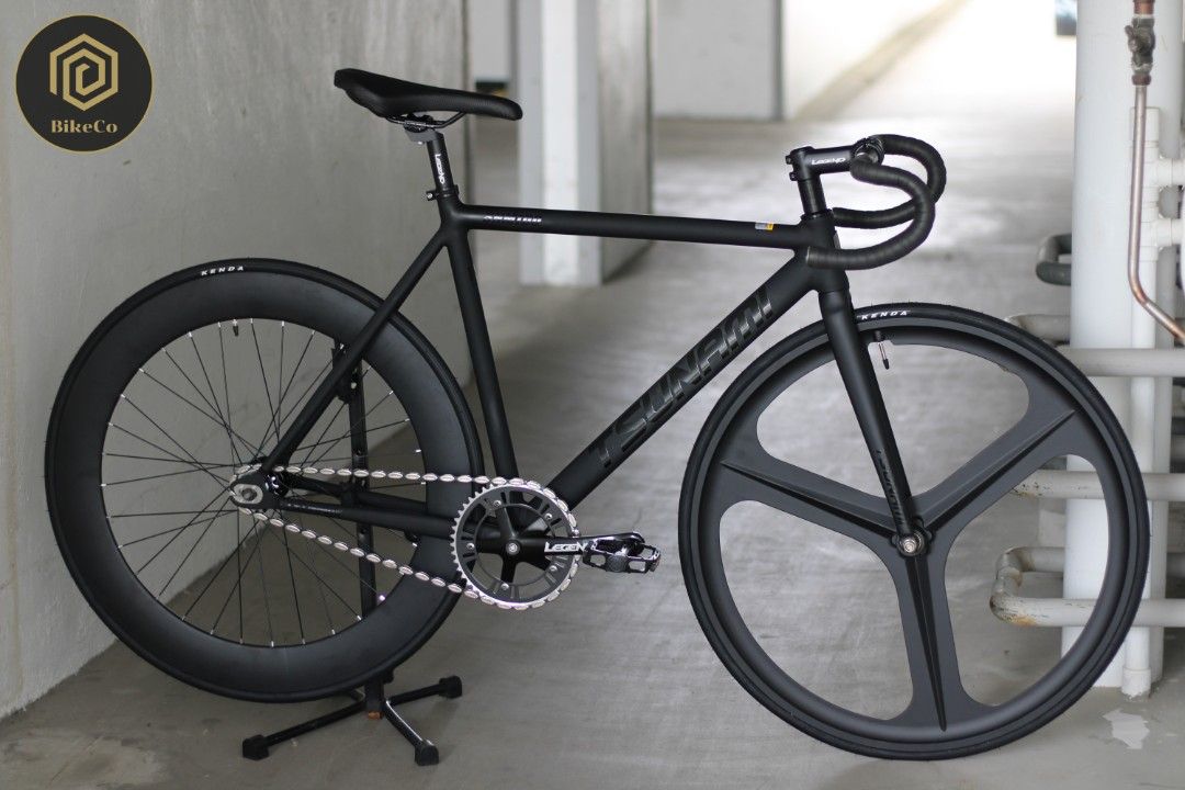 TSUNAMI SMM 100 Matte Full Black Fixie x Trispoke 70mm Wheelset Fixed Gear Aero Race Bicycle