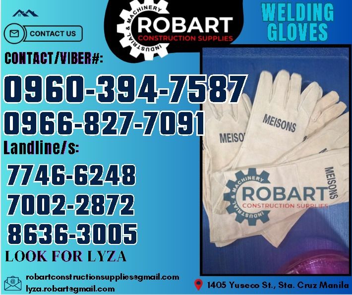 Welding Gloves (Category: Construction Tools & Equipment) located in Manila. Submitted by lyzarobart1999 (Listing ID 1320247969, Image 1). Description: Welding Gloves Size: 13" Brand: Tiger 𝑹𝑶𝑩𝑨𝑹𝑻 𝑪𝑶𝑵𝑺𝑻𝑹𝑼𝑪𝑻𝑰𝑶𝑵 𝑺𝑼𝑷𝑷𝑳𝑰𝑬𝑺 𝒪𝒻𝒻𝒾𝒸𝑒 𝒜𝒹𝒹𝓇𝑒𝓈𝓈: 𝟣𝟦𝟢𝟧 𝒴𝓊𝓈𝑒𝒸𝑜 𝒮𝓉. 𝒮𝓉𝒶 𝒞𝓇𝓊𝓏 𝑀𝒶𝓃𝒾𝓁𝒶 ꜱᴇɴᴅ ᴜꜱ ᴍᴇꜱꜱᴀɢᴇ ꜰᴏʀ ɪɴQᴜɪʀɪᴇꜱ ‼️ ‼️ ɢʟᴏʙᴇ: (0966-827-7091) ꜱᴍʀᴛ - (0960-394-7587) ᴠɪʙʀ - (0960-394-7587) ʟᴀɴᴅʟɪɴᴇ: (863