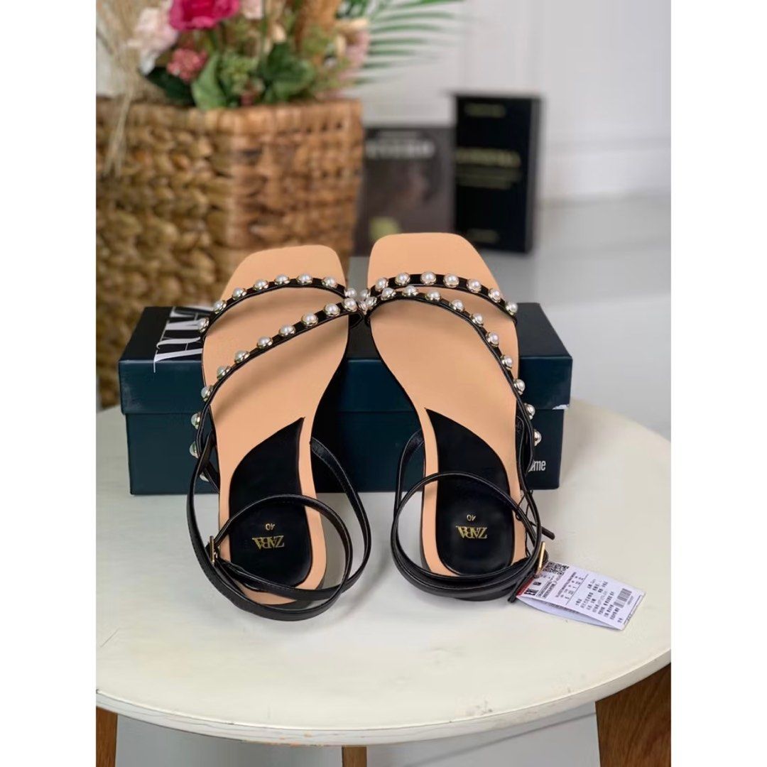 Zara Pearl Sandal Flat Nude