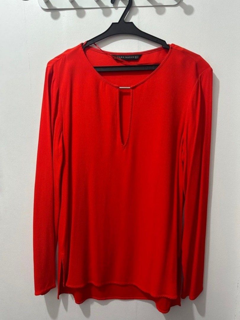 Zara Red Orange Formal or Casual Top (Category: Blouses) located in Pasig City. Submitted by itsdeclutter_time (Listing ID 1320315164, Image 1). Description: medium size when laid flat: amrpit 18" length 25" red orange 9/10 color very chic & elegant MOP: gcash/bpi Shipping c/o buyer pick up: taguig/pasig last price posted.