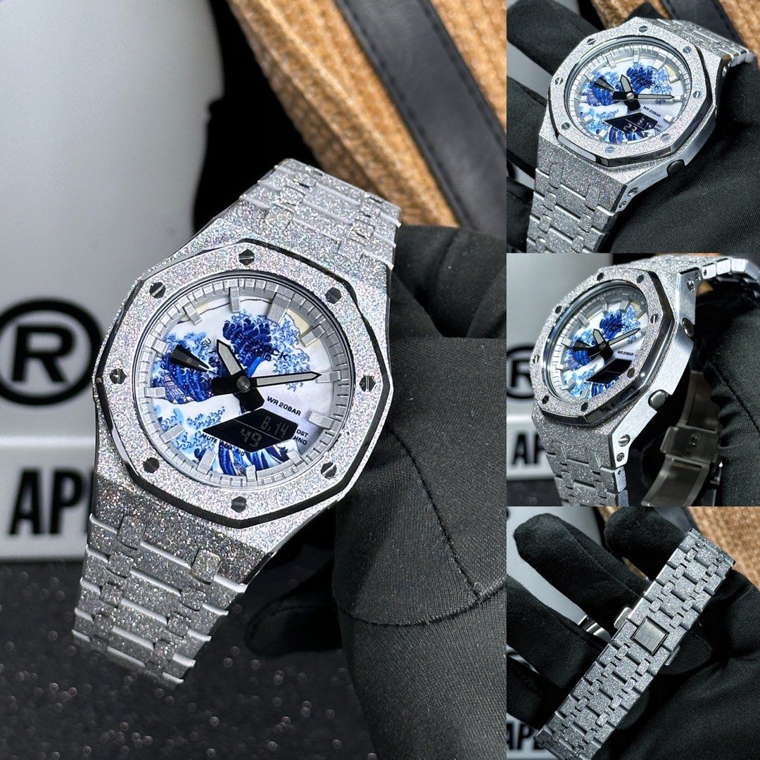 CasiOak GA 2100 in full frosted mod kit and matching Wave Of Kanagawa Facedial Custom CasiOak full metal G Shock Men s Fashion Watches Accessories Watches on Carousell