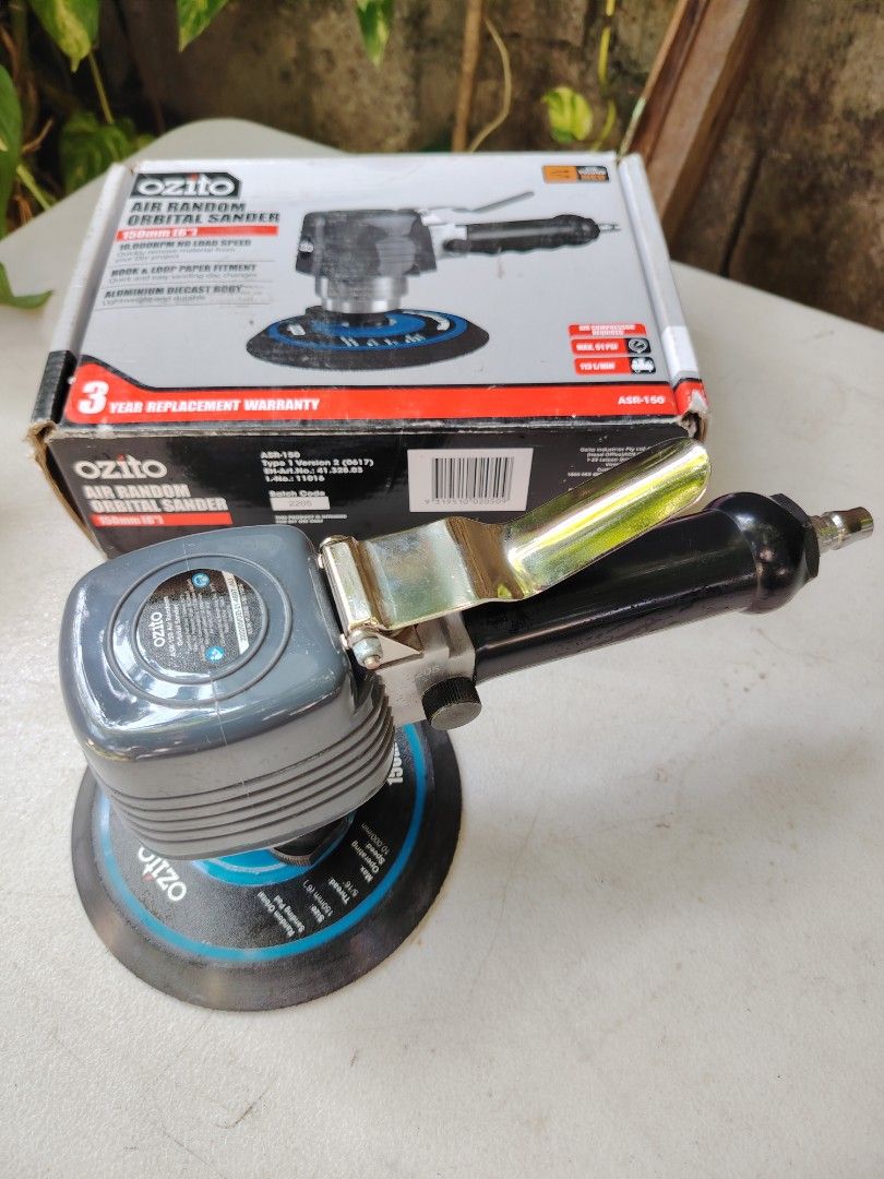 Air orbital sander (Category: Construction Tools & Equipment) located in Malolos. Submitted by axe23 (Listing ID 1320556680, Image 1). Description: Features 10,000RPM No Load Speed Hook and loop fitment Aluminium diecast body Nitto Air Fitting Included This 6" Air Sander is ideal for quickly sanding large areas such as removing material from your DIY project or sanding down car panel ready for paint. Simply connect the air sander to your air comp