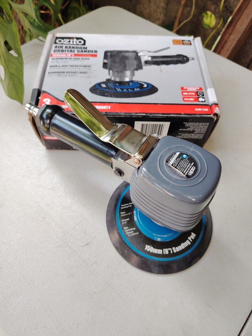 Air orbital sander (Category: Construction Tools & Equipment) located in Malolos. Submitted by axe23 (Listing ID 1320556680, Image 3). Description: Features 10,000RPM No Load Speed Hook and loop fitment Aluminium diecast body Nitto Air Fitting Included This 6" Air Sander is ideal for quickly sanding large areas such as removing material from your DIY project or sanding down car panel ready for paint. Simply connect the air sander to your air comp