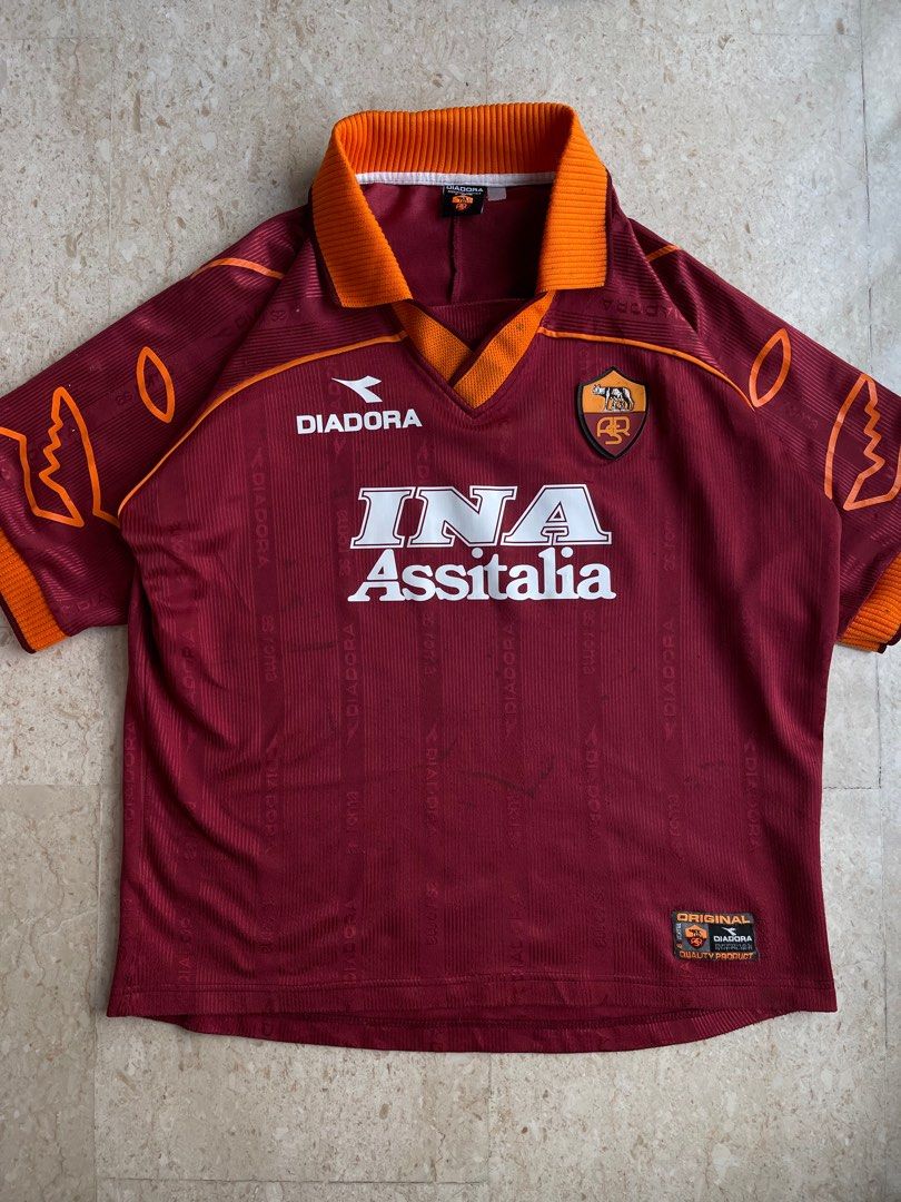 Authentic 99/00 AS Roma Diadora Home Jersey, Men's Fashion