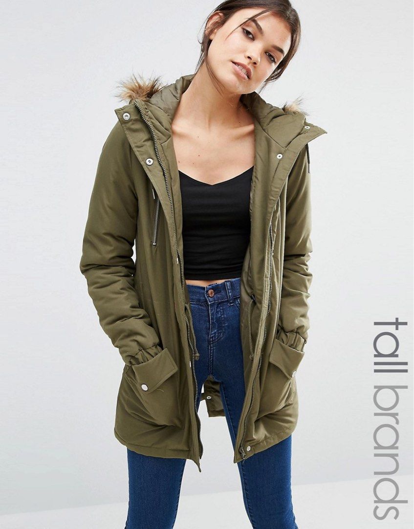Noisy may parka with faux fur hood store