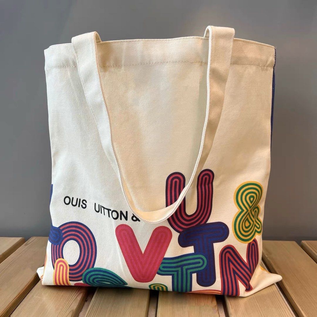 Louis vuitton white canvas tote cheap