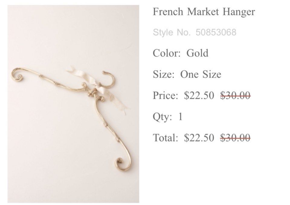 Bridal gold metal hanger BHLDN wedding photoshoot