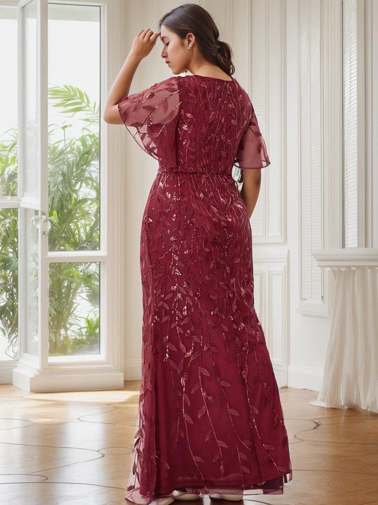 Burgundy red Weitese Plus Size Long Mermaid Formal Dresses for Weddings,  Women's Fashion, Dresses & Sets, Evening dresses & gowns on Carousell