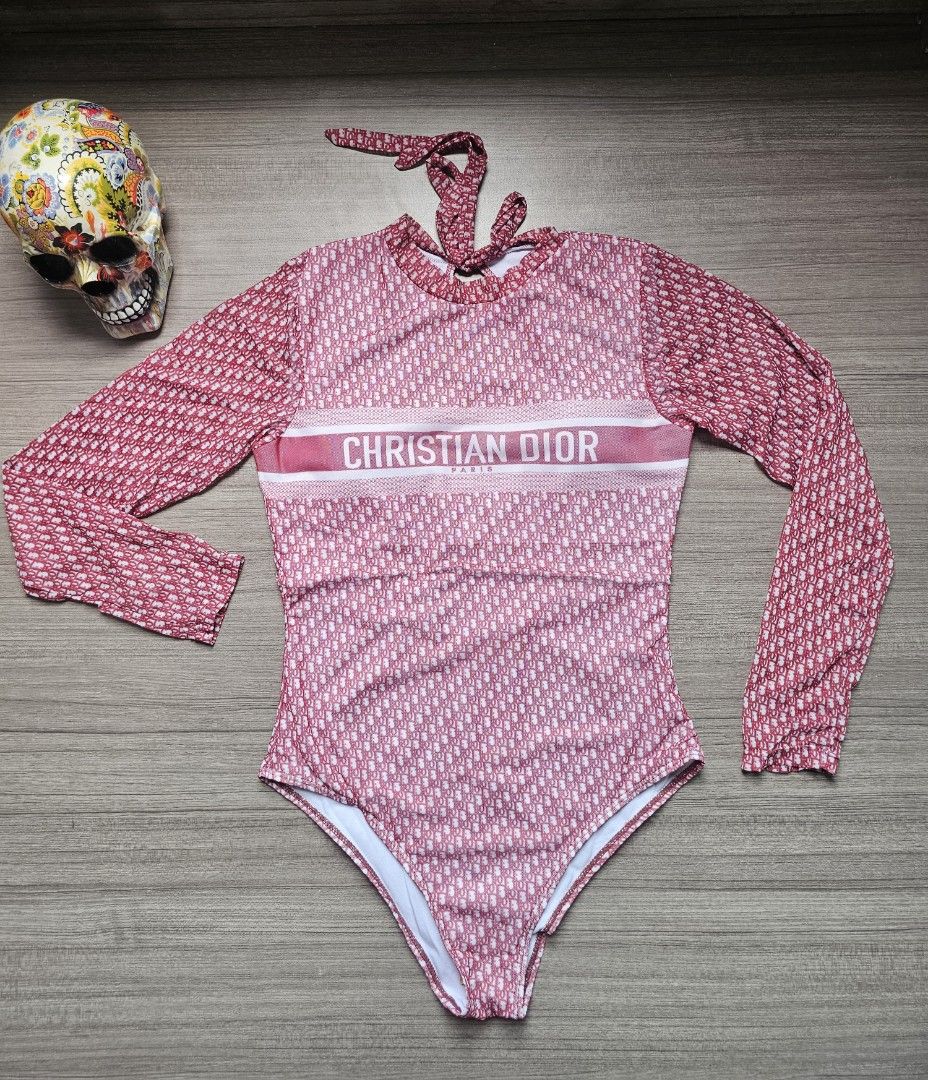 CHRISTIAN DIOR Red Monogram Longsleeve Rashguard One Piece Swimsuit Women s Fashion Swimwear Bikinis Swimsuits on Carousell