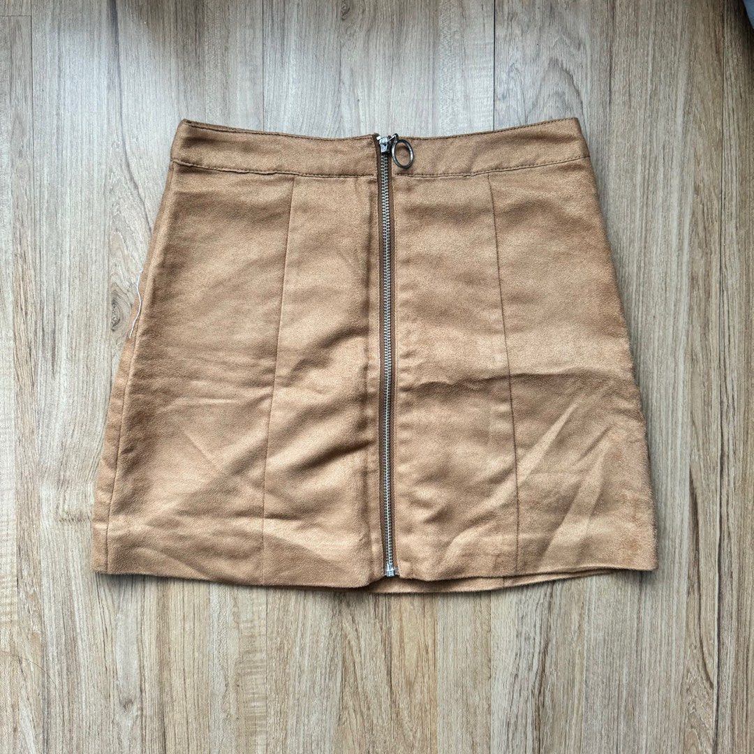 Brown suede skirt h&m best sale