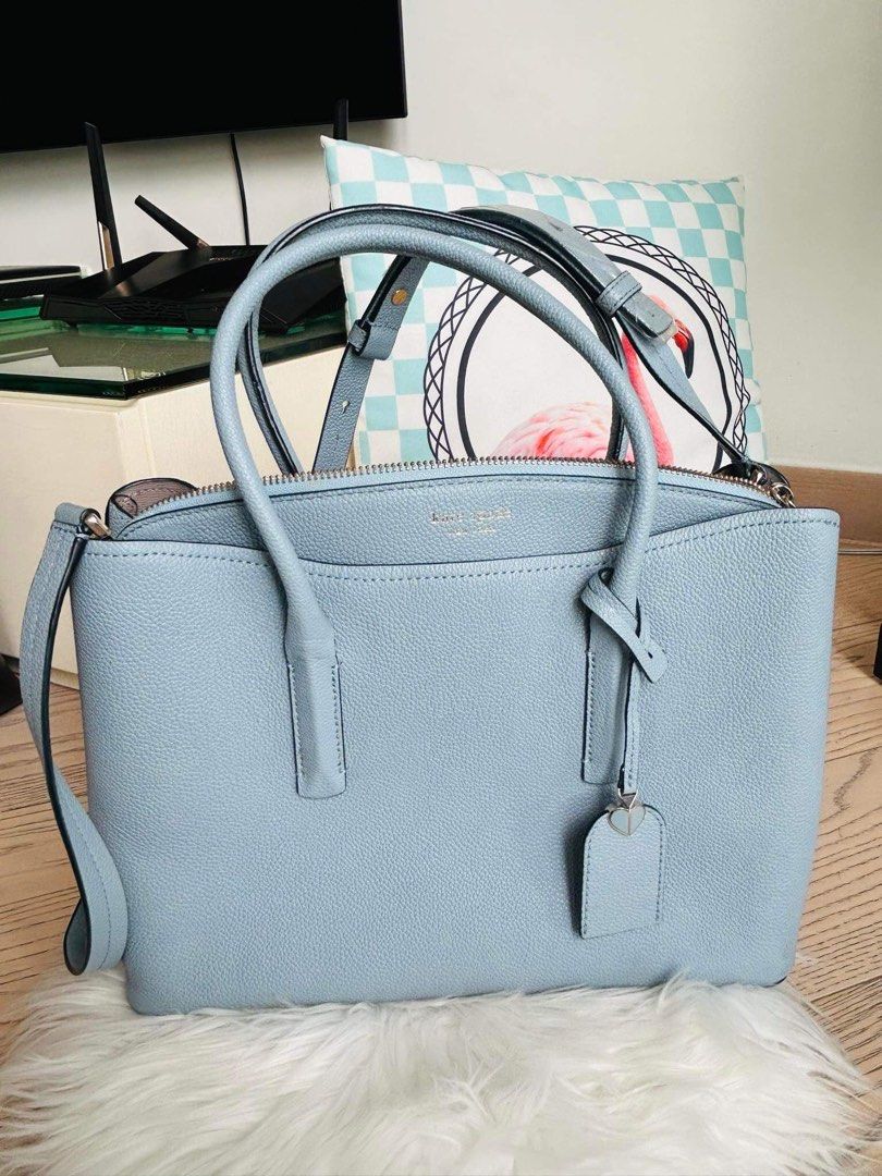 Kate Spade Margaux Bag (Category: Luxury Bags & Wallets) located in Santa Rosa. Submitted by rina.rina3 (Listing ID 1320415637, Image 1). Description: Kate Spade Margaux Bag Sourced from 🇯🇵 Japan Light blue with mix of light gray color Very nice leather and very sturdy With 3 compartments, care card and original dust bag With minimal signs of usage but overall looks new Bag dimension all in inches, LXWXH 12.5in x 5.5in x 10.5in Bag total height
