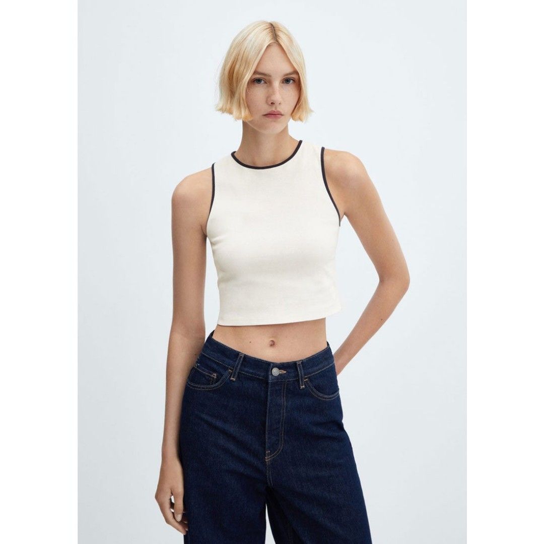 Mango Crop Top (Category: Sleeveless) located in Quezon City. Submitted by maychamatcha (Listing ID 1320534687, Image 1). Description: Used only once! good as new Fits xs-s rfs: Decluttering.