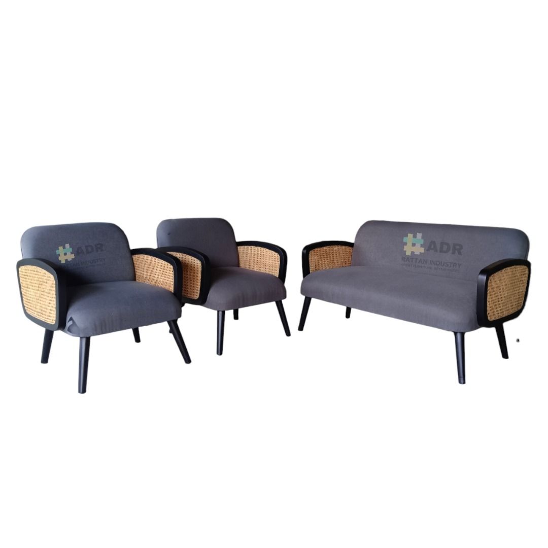 RATTAN SOFA SET (Category: Sofas) located in Quezon City. Submitted by adrfurniture (Listing ID 1320463316, Image 3). Description: Inclusion per set: 2-3 Seater Sofa - 1pc Single chair - 2pcs Center Table - 1pc * Solid wood frame with natural rattan solihiya woven armrest and fixed seat and back cushion. * Wood option: Gmelina wood and Mahogany wood. * Color/finish is customizable. Message us for color options. * We can give discount for multiple