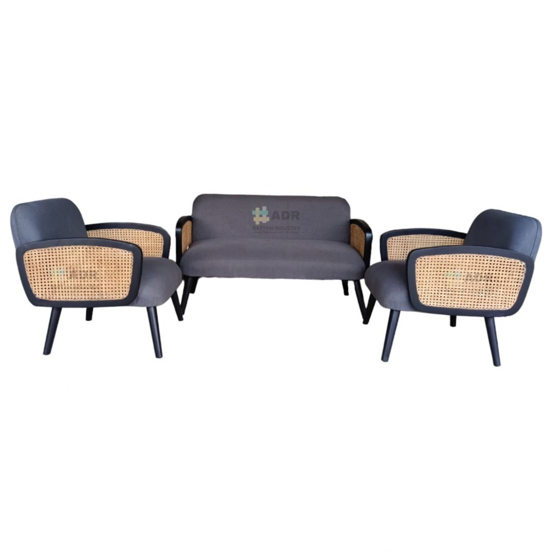 RATTAN SOFA SET (Category: Sofas) located in Quezon City. Submitted by adrfurniture (Listing ID 1320463316, Image 2). Description: Inclusion per set: 2-3 Seater Sofa - 1pc Single chair - 2pcs Center Table - 1pc * Solid wood frame with natural rattan solihiya woven armrest and fixed seat and back cushion. * Wood option: Gmelina wood and Mahogany wood. * Color/finish is customizable. Message us for color options. * We can give discount for multiple