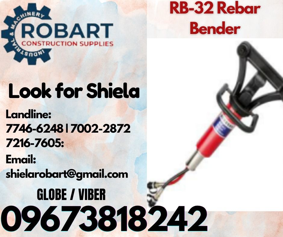 RB-32 Rebar Bender (Category: Construction Tools & Equipment) located in Caloocan City. Submitted by shielaroba44709 (Listing ID 1320411273, Image 1). Description: RB-32 Rebar Bender Code : E-8-013B 𝑹𝑶𝑩𝑨𝑹𝑻 𝑪𝑶𝑵𝑺𝑻𝑹𝑼𝑪𝑻𝑰𝑶𝑵 𝑺𝑼𝑷𝑷𝑳𝑰𝑬𝑺 Office Address: 1405 Yuseco St. Sta Cruz Manila SEND US MESSAGE FOR INQUIRIES ‼️ ‼️ Call: 09673818242 / 09662708845 Vibr - (09673818242) Landline: (𝟩𝟩𝟦𝟨-𝟨𝟤𝟦𝟪) / (𝟩𝟢𝟢𝟤-𝟤𝟪𝟩𝟤) / (𝟩𝟤