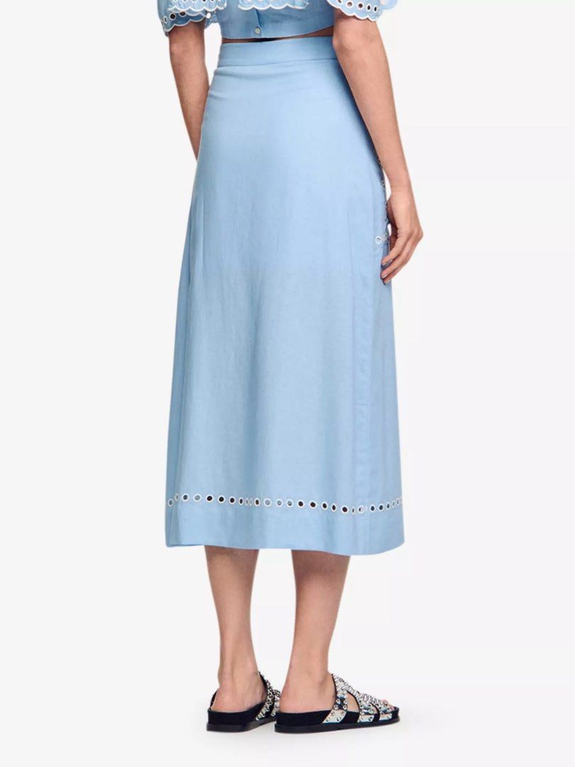 Sandro Sky Light Blue Broderie-anglaise high-rise linen