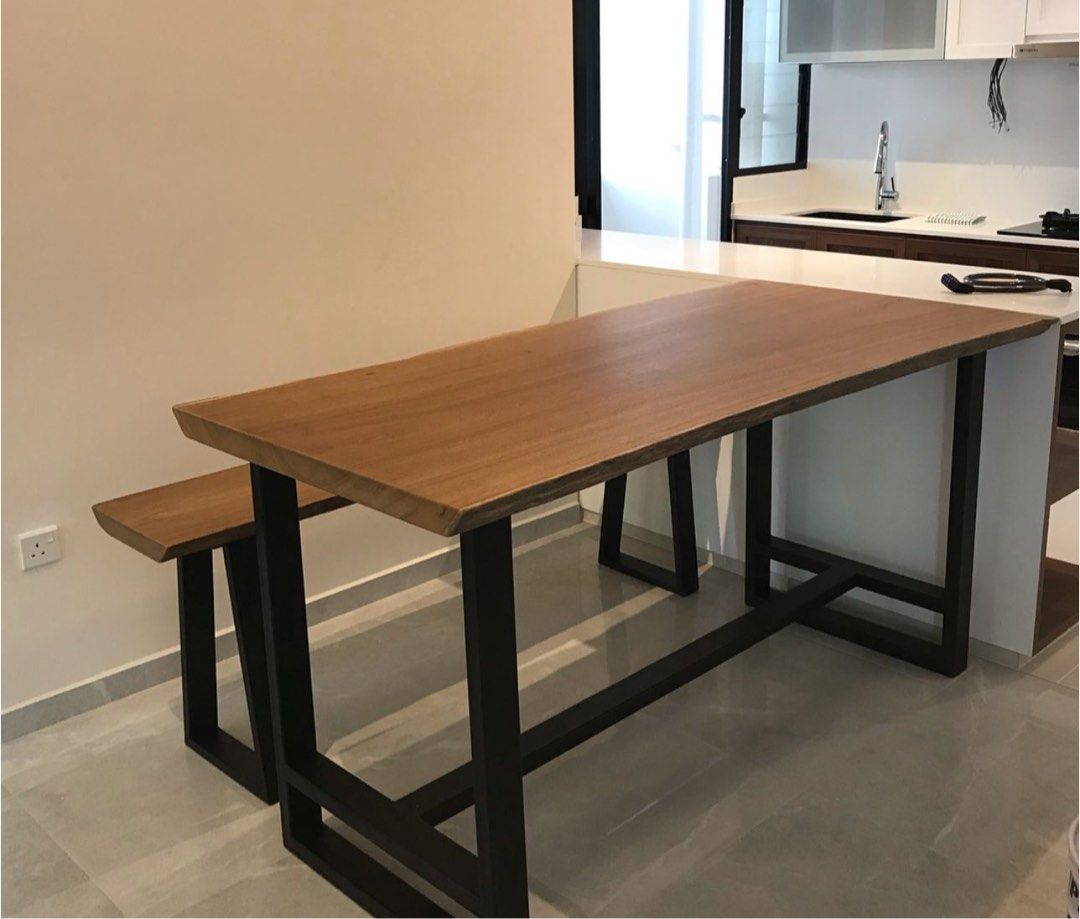 Single solid teak table slab & bench (Category: Tables & Sets) located in Singapore. Submitted by jookoh (Listing ID 1320543038, Image 2). Description: 1.8m by 0.8m 1.8m by 0.3m.