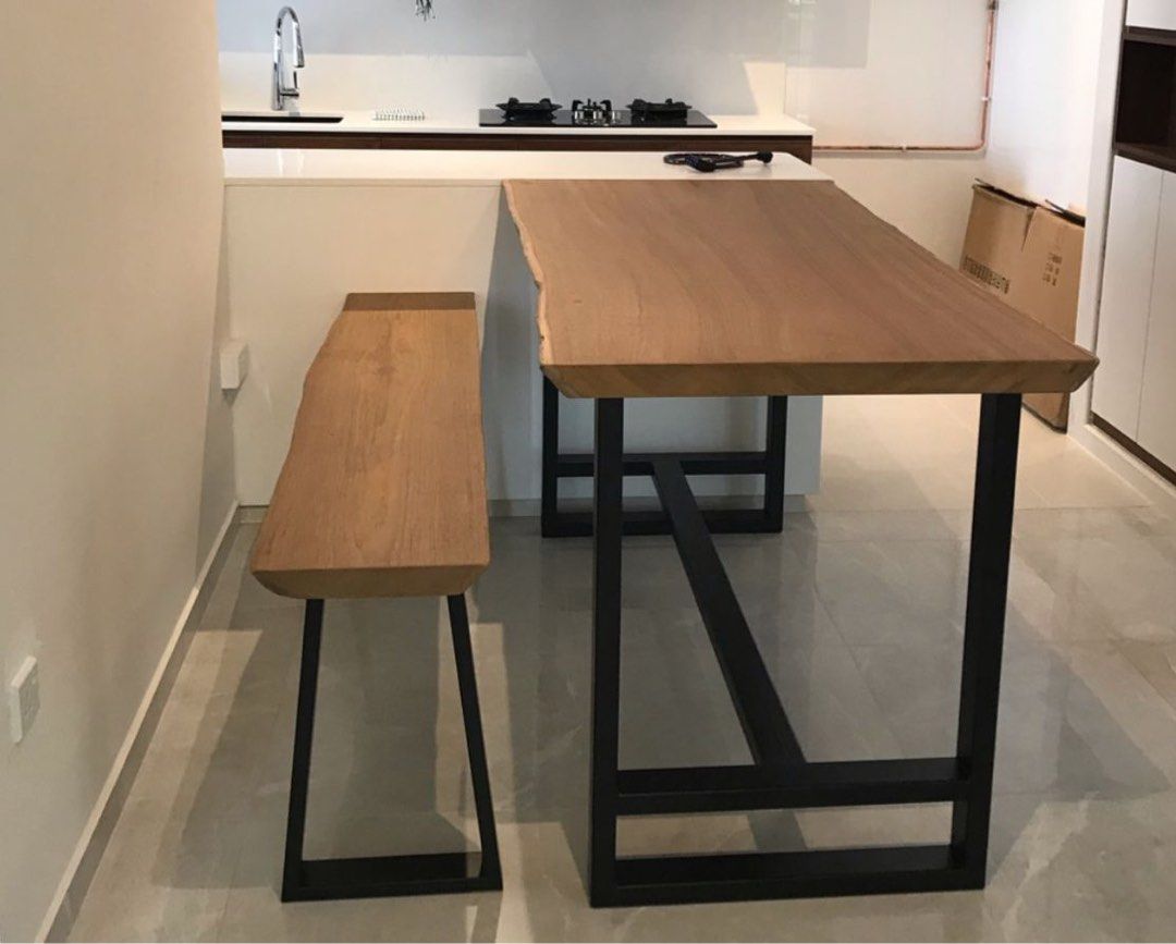 Single solid teak table slab & bench (Category: Tables & Sets) located in Singapore. Submitted by jookoh (Listing ID 1320543038, Image 1). Description: 1.8m by 0.8m 1.8m by 0.3m.