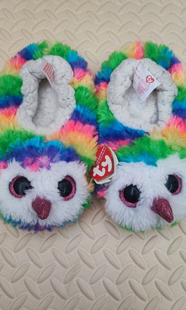 Ty rainbow coloured owl soft house shoes US1 3