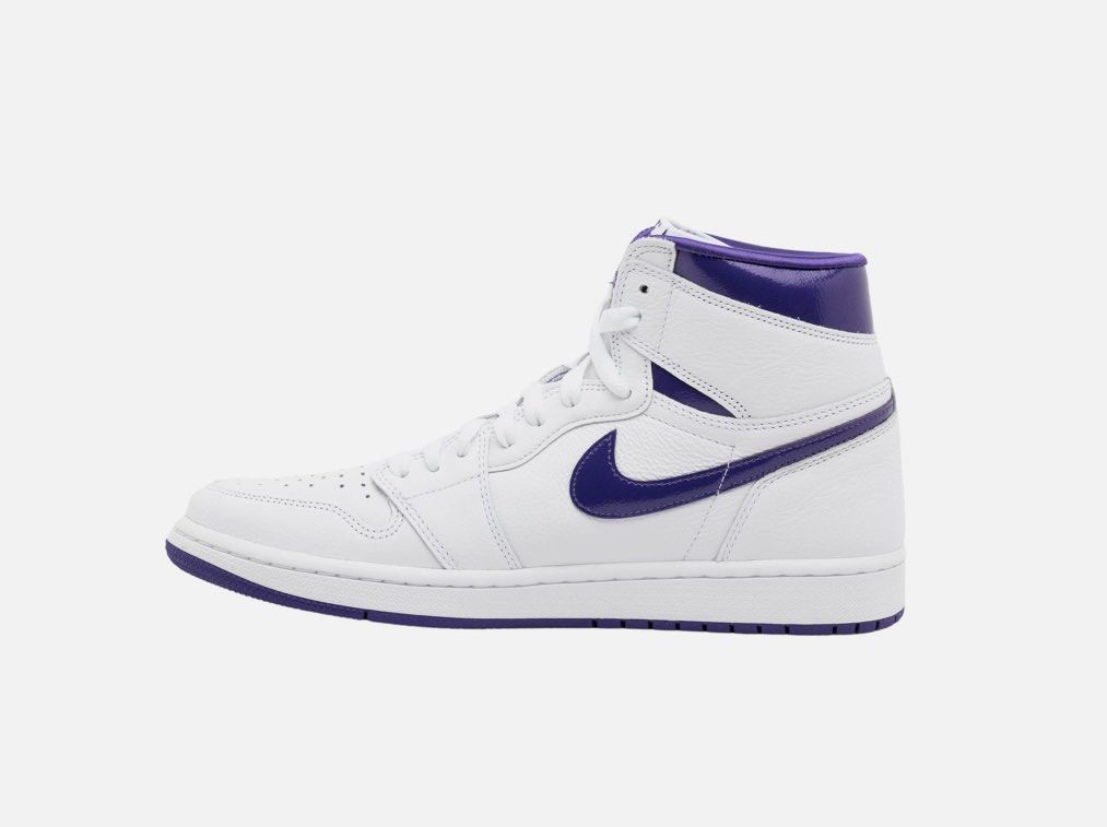 Purple and white jordans 1 store
