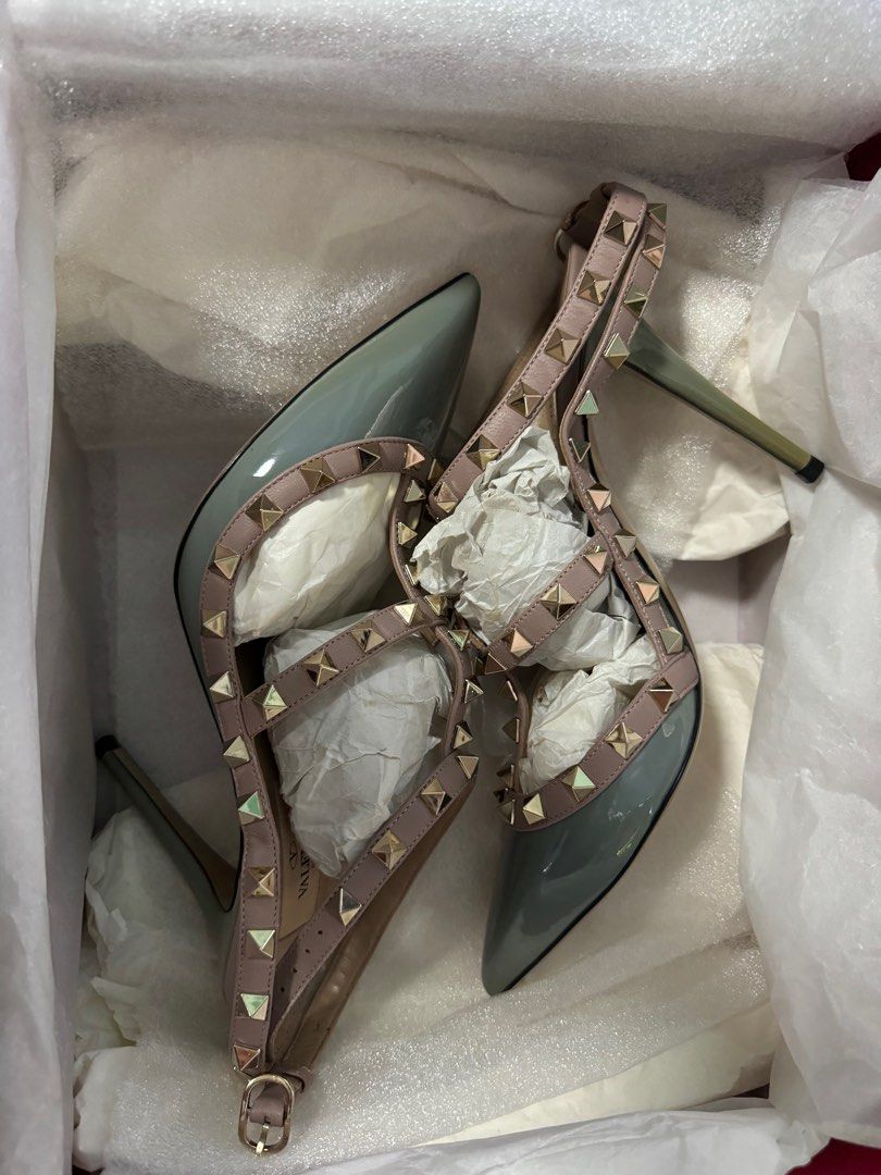 Valentino Rockstud Heels Grey Patent