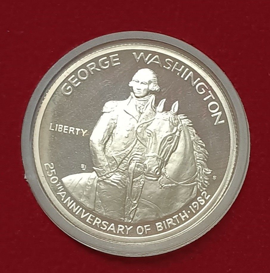 美國1982年［華盛頓誕生250周年］紀念銀幣一枚（連盒），全新, 興趣及遊戲, 收藏品及紀念品, 錢幣- Carousell