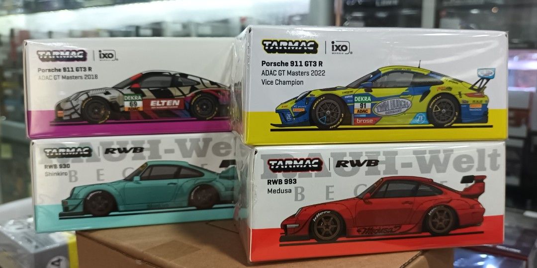 極少量現貨Tarmac works 1:64 PORSCHE 911 GT3 R ADAC GT MASTER 2018 2022 RWB 930  SHINKIRO RWB 993 MEDUSA TAIWAN EXCLUSIVE 台灣限定7-11 集點活動一套4款, 興趣及遊戲, 玩具& 遊戲類-
