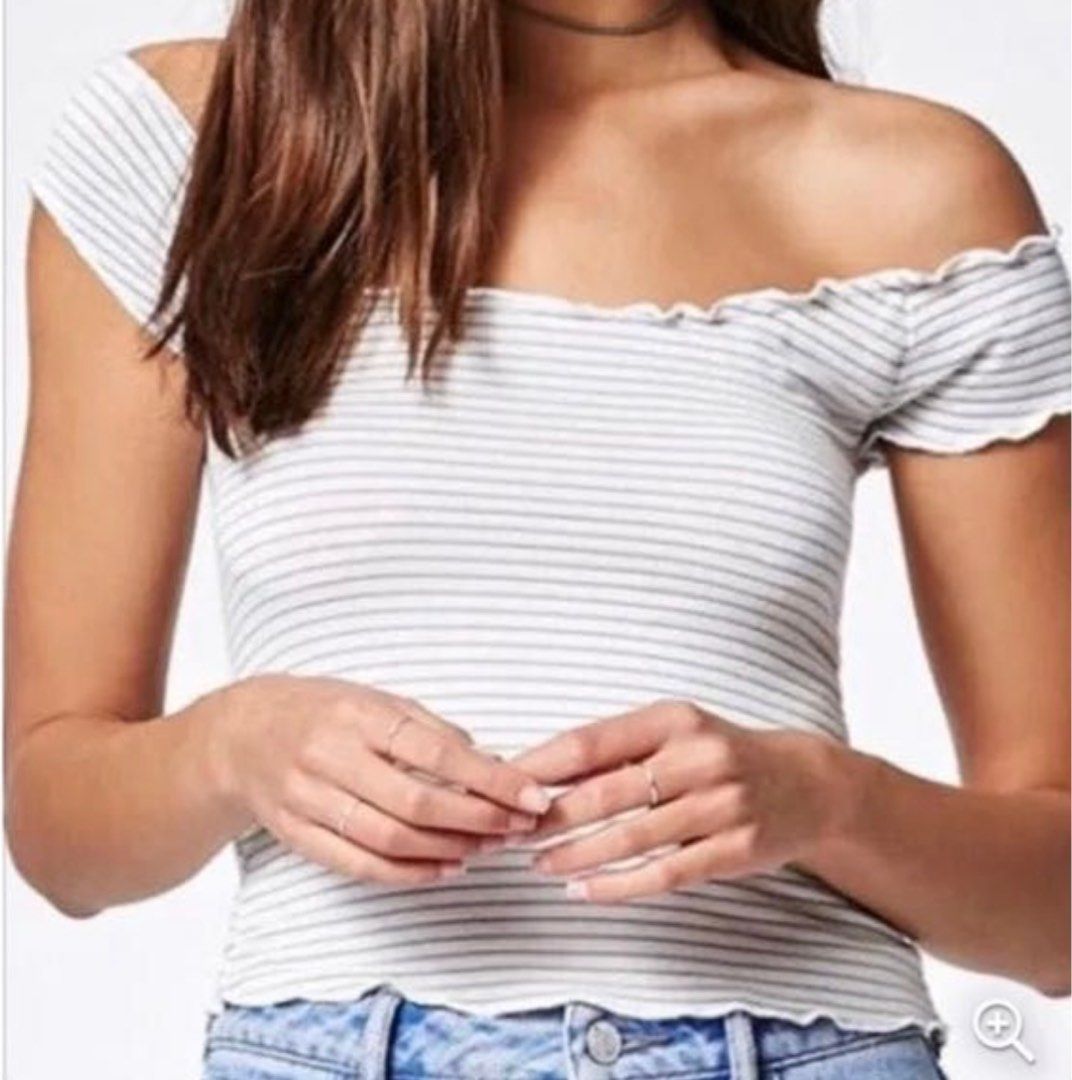 Brandy Melville Striped Off Shoulder top Women s Fashion Tops Blouses on Carousell