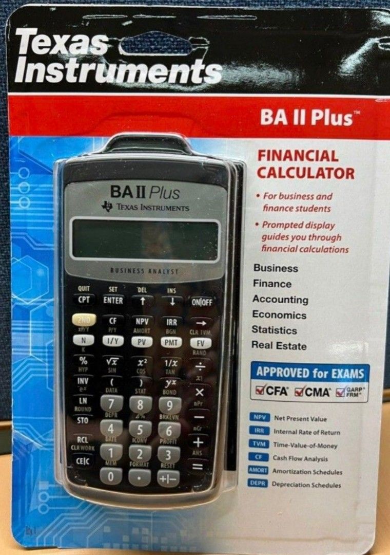 (保養期至下年) Texas Instrument BA II Plus Financial Calculator (CFA/CMA/FRM/HKDSE-HKEAA Approved) （分類：文具）位於 Hong Kong。 由 coffeecafer 提交（商品編號 1256087843，圖片 1）。簡介： 保養期有單。