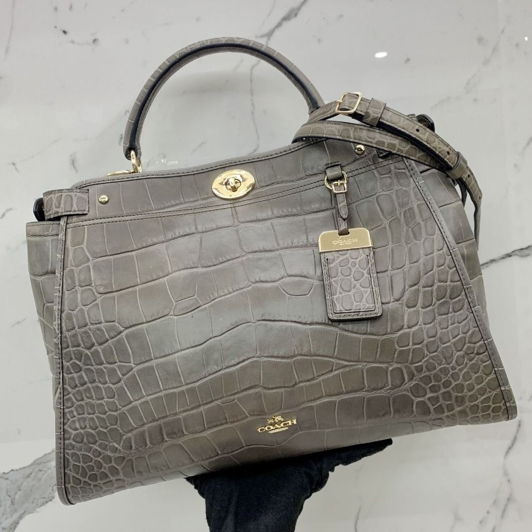 COACH 33638 GREY GRAMERCY SATCHEL CROCODILE EMBOSSED 2WAY BAG 247039310