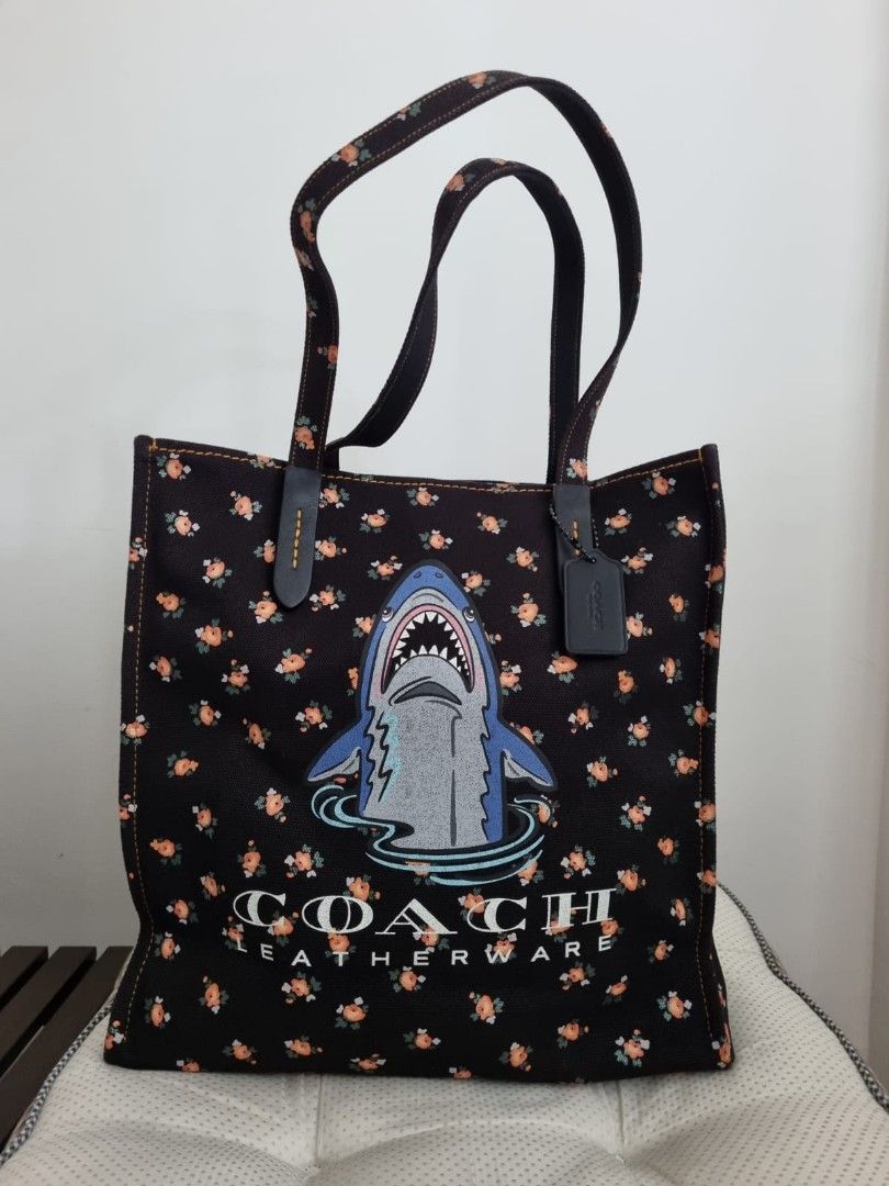 COACH shark floral canvas tote bag