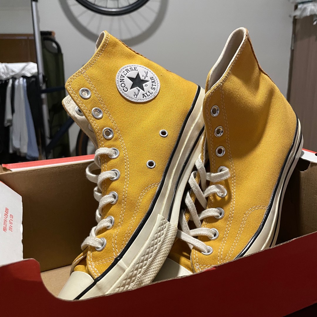 Converse Chuck Taylor 70 Hi Cut High Cut US 9 Sunflower Yellow Mustard Men s Fashion Footwear Sneakers on Carousell