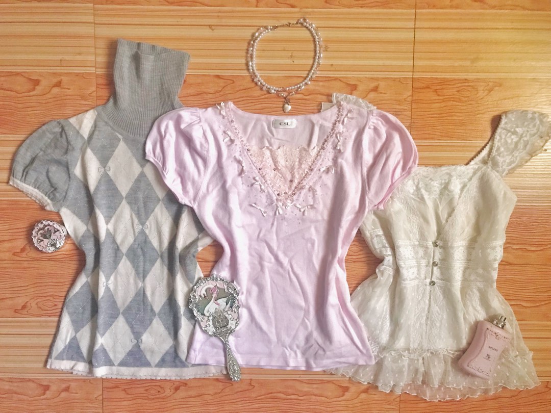 Dollette Collar Buttoned Lace Puff Sleeve Ribbed Top main image 1