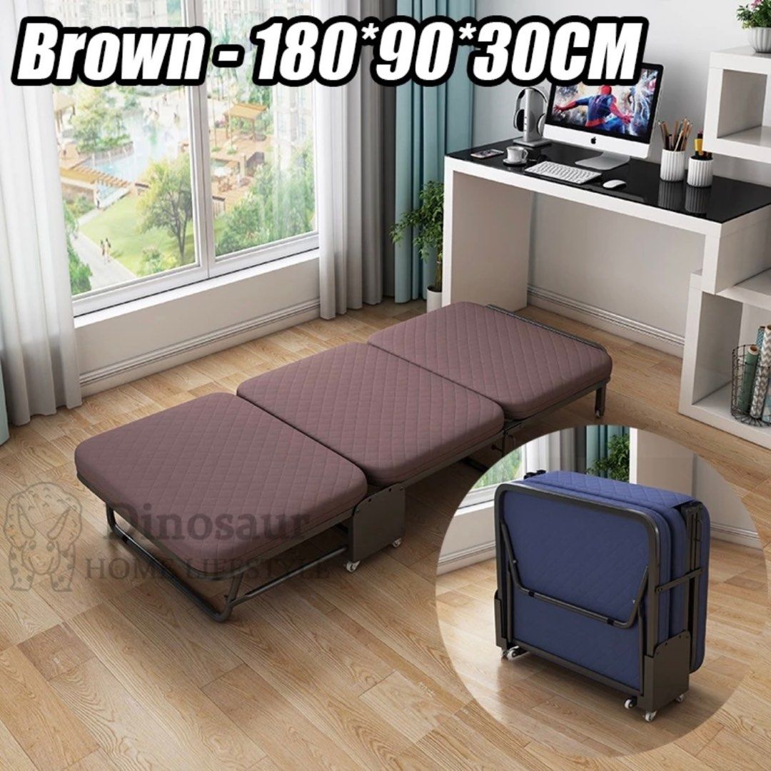 Foldable Portable Bed With Wheels 3 Fold Comfortable Bed With Foam Mattress Premium Japanese