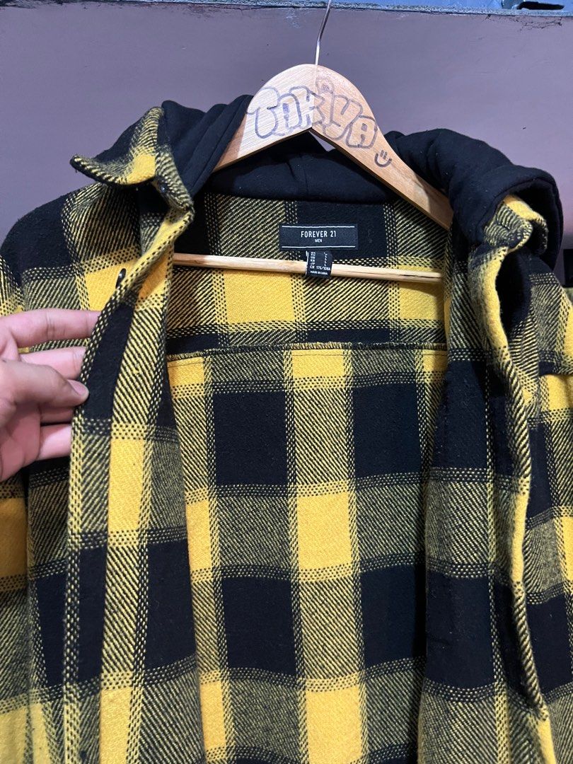Forever 21 Flannel Jacket with hoodie Men s Fashion Coats Jackets and Outerwear on Carousell