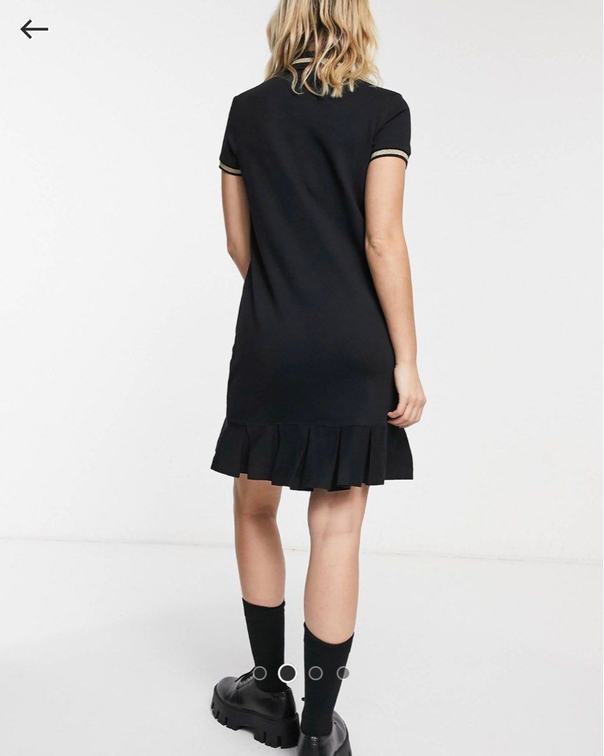 Fred Perry pleated pique dress in black