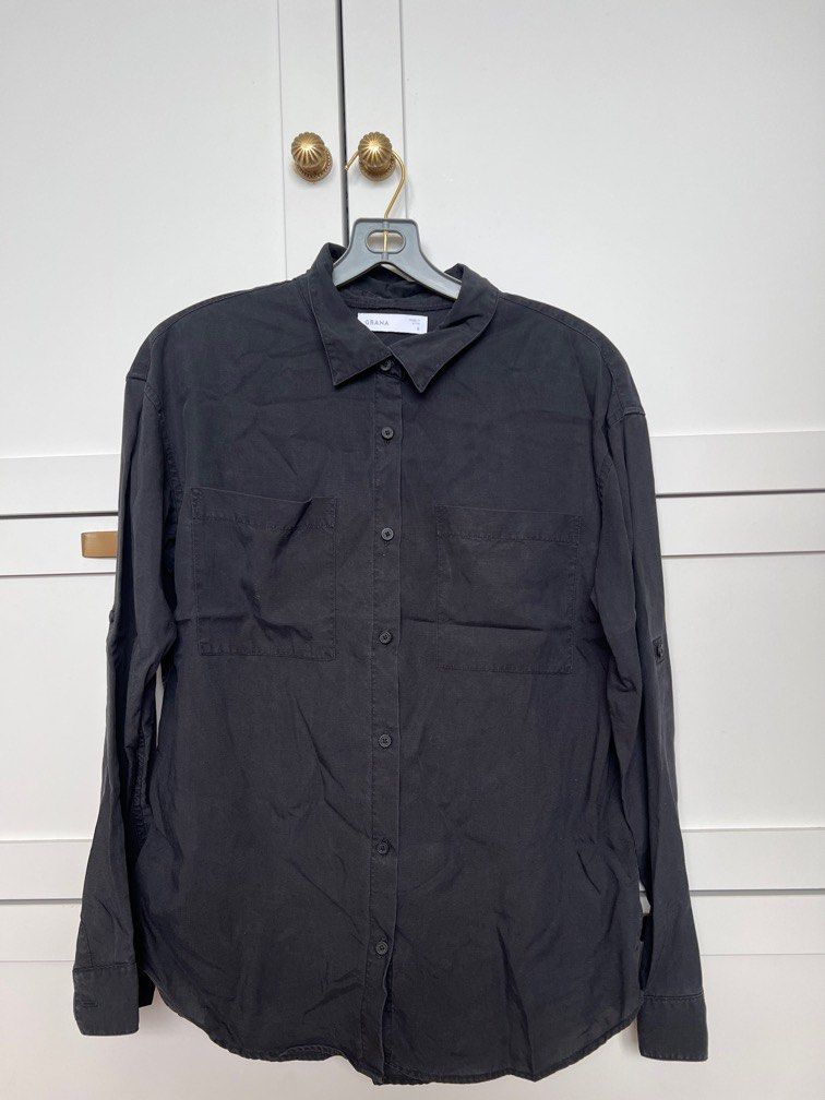 Grana Lyocell Black Button Utility Shirt