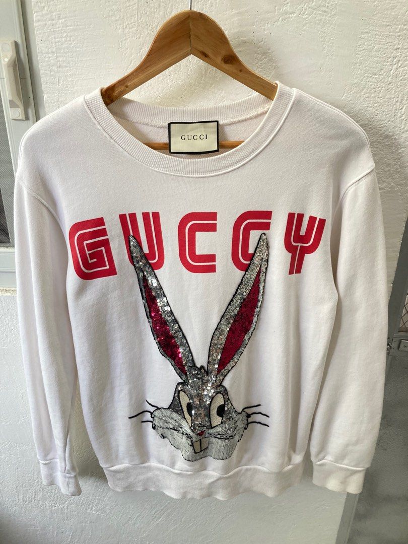 Gucci Bugs Bunny White Crewneck Sweatshirt for Men s S on tag dimes is 19.4 X 27 Men s Fashion Tops Sets Hoodies on Carousell
