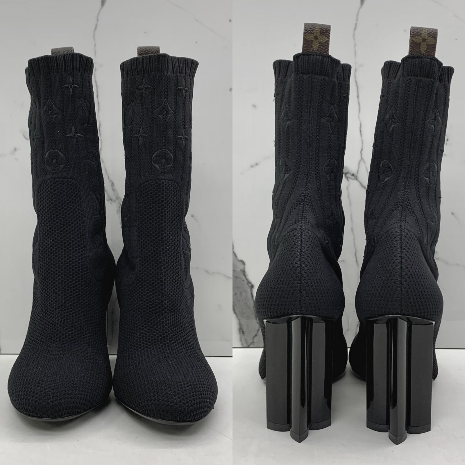 LOUIS VUITTON BLACK MONOGRAM SOCK SILHOUETTE ANKLE BOOTS 38 247040182 Luxury Sneakers Footwear on Carousell