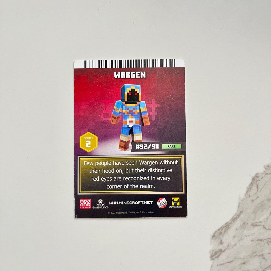 Minecraft Collectible Card - Rare (Category: Raw Singles) located in Taguig. Submitted by sdiph (Listing ID 1320596495, Image 2). Description: Minecraft Dungeons Hidden Depths Wargen Skin #92/98 Rare.