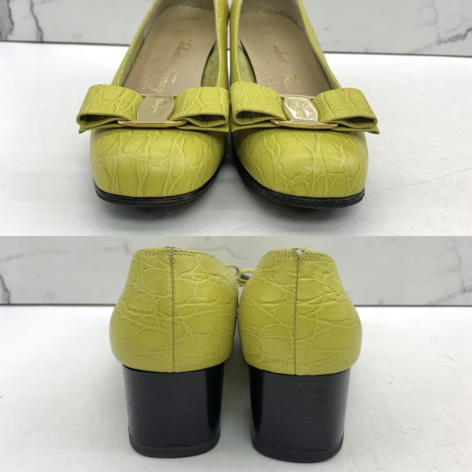 SALVATORE FERRAGAMO YELLOW VARA HEELS 5.5 247039429