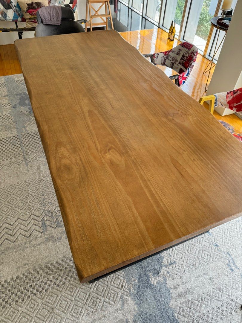 Solid Wood Large Dining Table (Category: Tables & Sets) located in Singapore. Submitted by ming136 (Listing ID 1320601489, Image 2). Description: Very Large solid wood pine dining table for sale. Some user marks on table top but in very good condition. Metal legs are solid 220x100 Message for info. Selling because moving. .