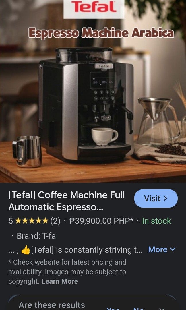 Tefal Espresso Machine (Category: Coffee Machines & Makers) located in Bulacan. Submitted by mysticdeer.6d7f47 (Listing ID 1320729964, Image 1). Description: Tefal Espresso Machine All Function Working Issue: Missing Covers. Refer to Pics 3 and 4..
