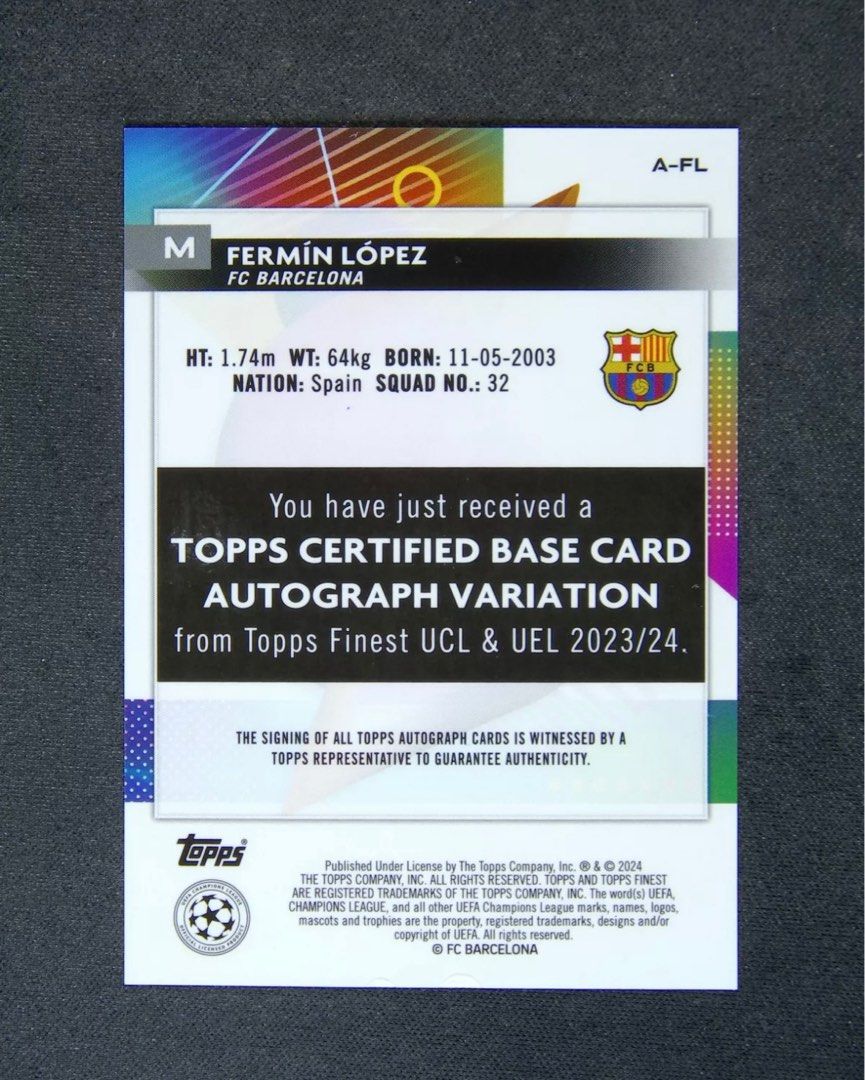 Topps Violet Refractor Auto Fermin López（TOPPS Finest 23/24 UEFA 
