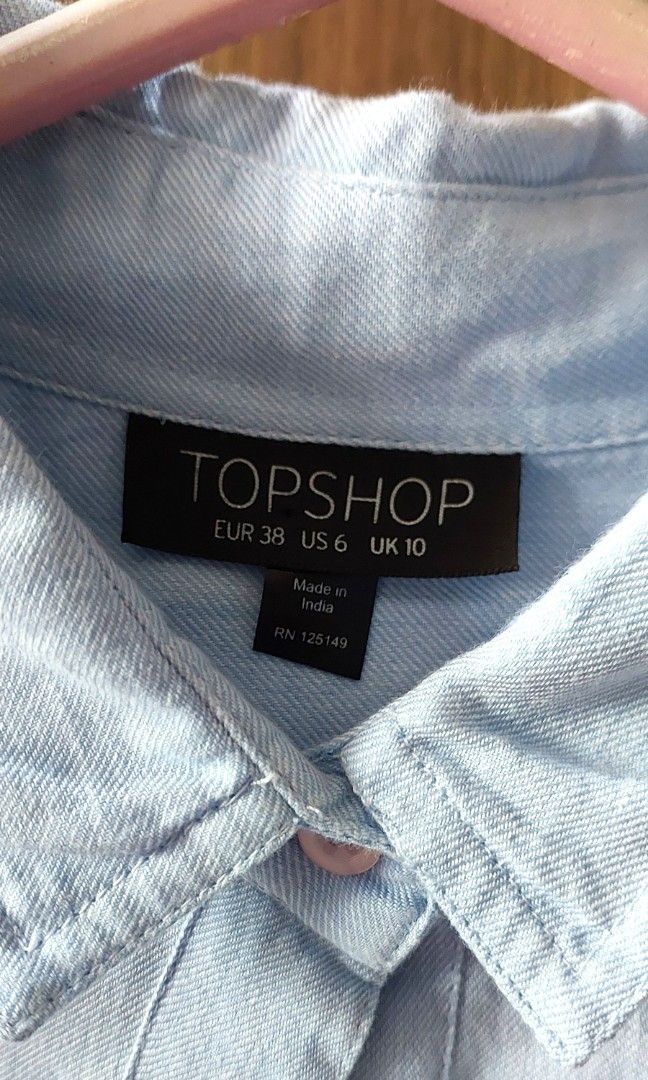 Topshop light blue shirt (like new) (Category: Shirts) located in Paranaque City. Submitted by ddddsy (Listing ID 1320611110, Image 3). Description: Topshop light blue shirt size: EU 36~38 (tight fitting for 38) 100% authentic!.