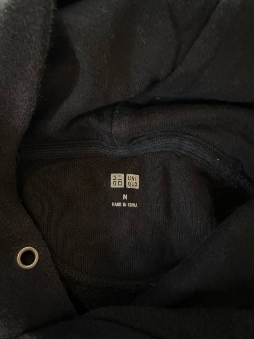 Uniqlo Black Hoodie Medium (Category: Coats, Jackets and Outerwear) located in Quezon City. Submitted by letsgoyego (Listing ID 1320648290, Image 3). Description: W 21 L 25 Medium on tag Good condition, color rate 9/10 No more laces PHP 499 .