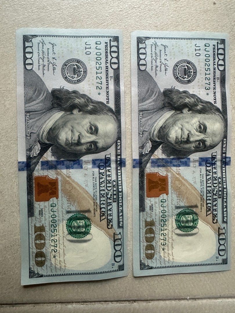 USD $100 Star Note 全新100美元連號＊鈔票, 興趣及遊戲, 收藏品及紀念品, 錢幣- Carousell